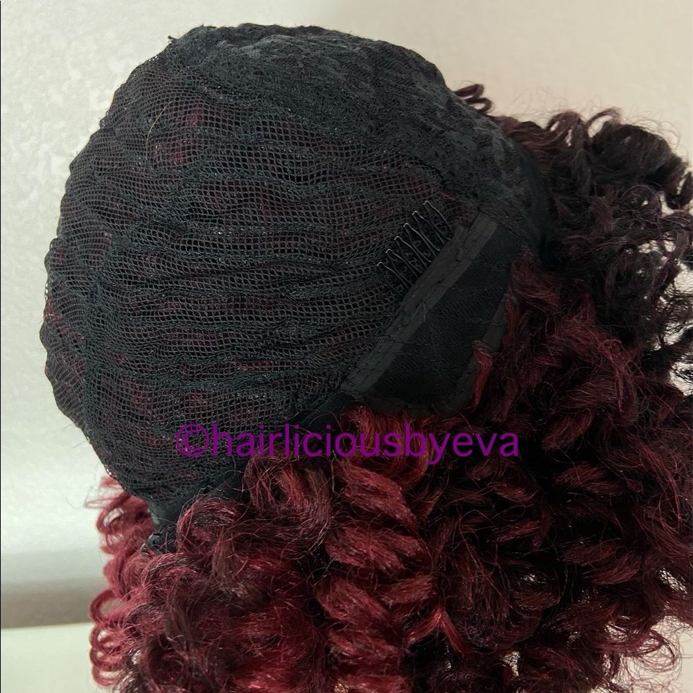 Short Curly afro wig red  burgundy black ombré - Picture 8 of 9